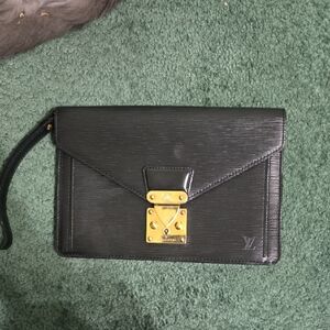 Louis Vuitton Black Epi Leather Envelope Pochette with Gold Lock